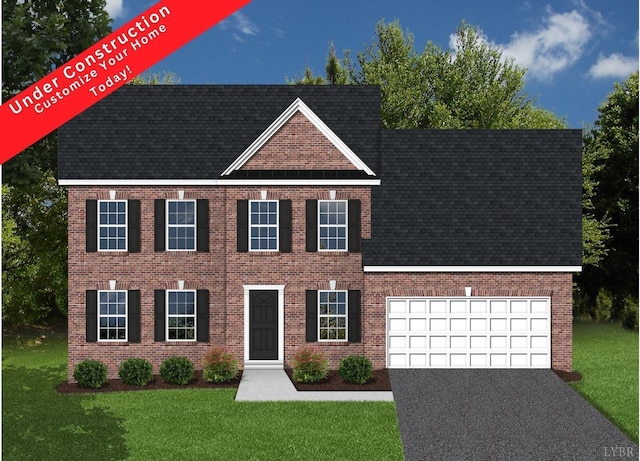 9 Lochwood Hill Dr, Goode, VA 24556 - view of front of house with a front lawn, driveway, an attached garage, roof with shingles, and brick siding