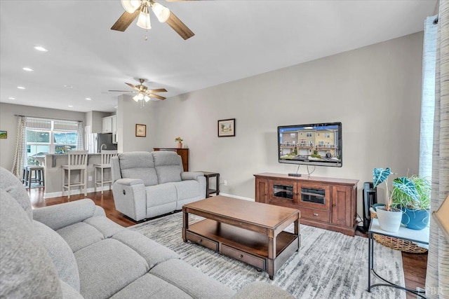 59 Broad St, Daleville, VA 24083 - living room with recessed lighting, a ceiling fan, and light wood-style flooring