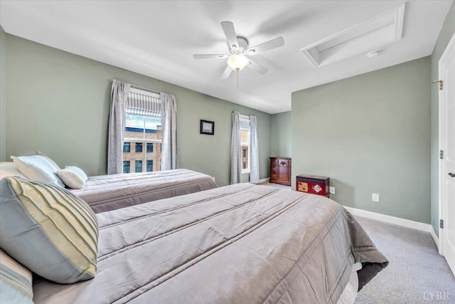 59 Broad St, Daleville, VA 24083 - carpeted bedroom featuring baseboards, ceiling fan, and attic access