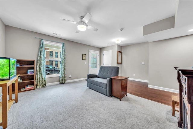 59 Broad St, Daleville, VA 24083 - sitting room with carpet floors, a ceiling fan, baseboards, and visible vents