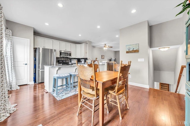 59 Broad St, Daleville, VA 24083 - dining space featuring recessed lighting, ceiling fan, baseboards, and light wood-style floors