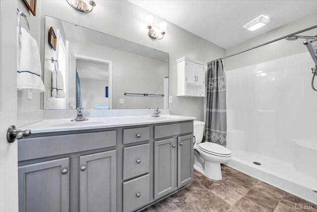 59 Broad St, Daleville, VA 24083 - bathroom featuring a sink, a shower with curtain, toilet, and double vanity