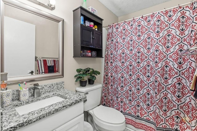 1117 Long Meadows Dr, Lynchburg, VA 24502 - bathroom featuring toilet, vanity, a textured ceiling, and a shower with curtain