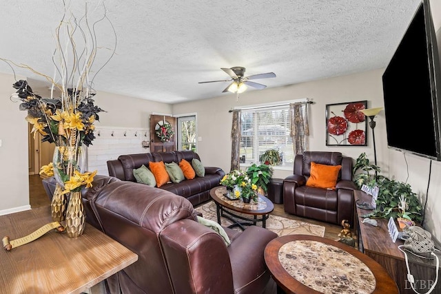 1117 Long Meadows Dr, Lynchburg, VA 24502 - living room featuring ceiling fan, wood finished floors, and a textured ceiling