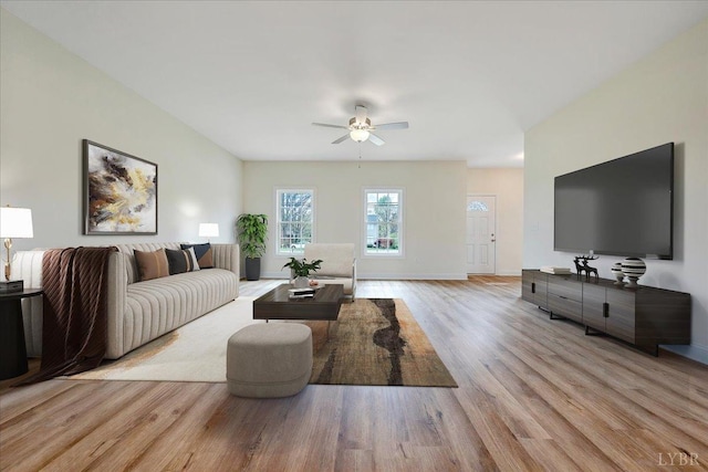 7 Lochwood Hill Dr, Goode, VA 24556 - living area featuring light wood-type flooring, ceiling fan, and baseboards