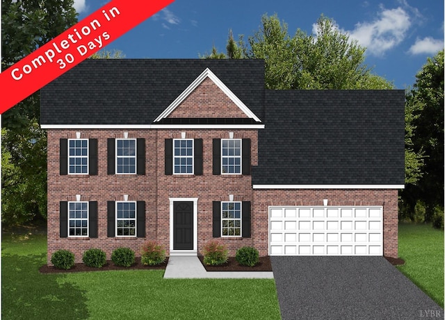 7 Lochwood Hill Dr, Goode, VA 24556 - view of front of house featuring a front lawn, asphalt driveway, roof with shingles, and brick siding