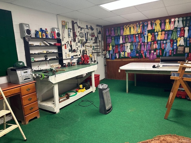 1118 Galax St, Bedford, VA 24523 - misc room with a workshop area, carpet, and a drop ceiling