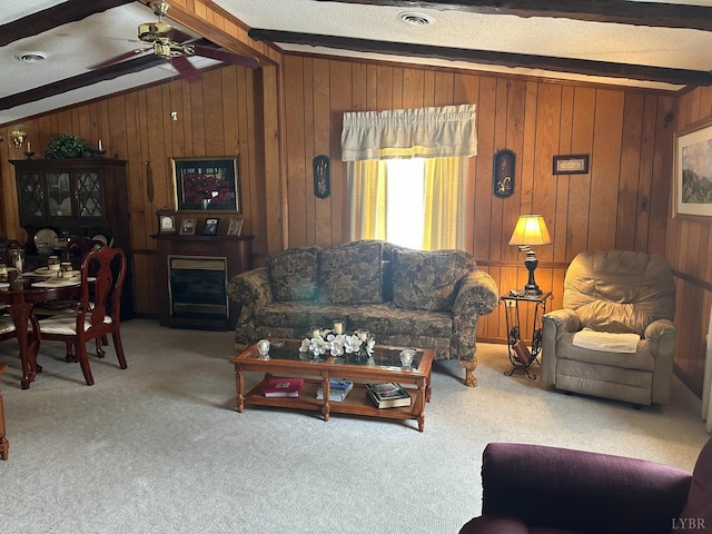 1118 Galax St, Bedford, VA 24523 - living area with wooden walls, carpet flooring, and ceiling fan
