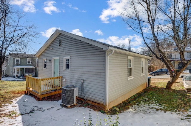 1516 Pierce St, Lynchburg, VA 24501 - snow covered back of property featuring central AC unit and a wooden deck