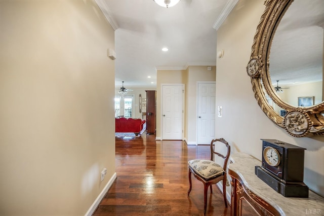 152 Fairwinds Ct, Forest, VA 24551 - hallway featuring ornamental molding, wood finished floors, baseboards, and recessed lighting