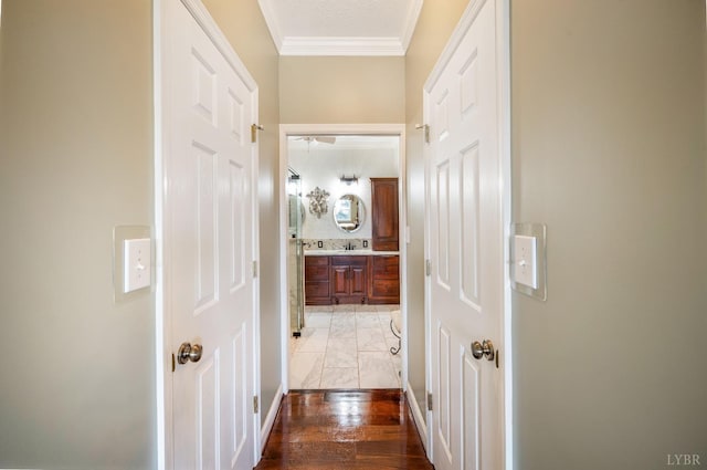 152 Fairwinds Ct, Forest, VA 24551 - hallway featuring crown molding and wood finished floors