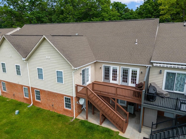 152 Fairwinds Ct, Forest, VA 24551 - rear view of house with a patio, central AC unit, a yard, a deck, and roof with shingles