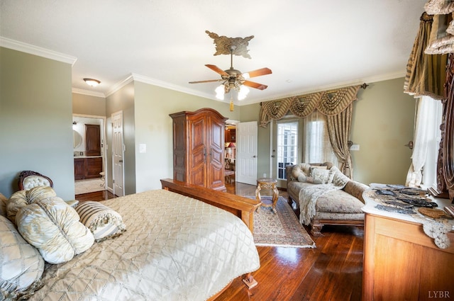 152 Fairwinds Ct, Forest, VA 24551 - bedroom with wood finished floors, crown molding, ensuite bathroom, ceiling fan, and baseboards