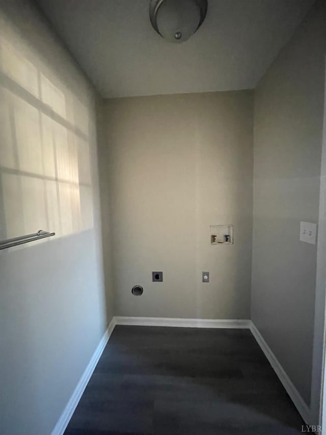 2001 3rd St, Lynchburg, VA 24501 - clothes washing area with washer hookup, hookup for an electric dryer, dark wood-style floors, and baseboards