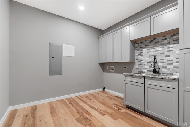 4615 Everett Rd, Forest, VA 24551 - clothes washing area with hookup for an electric dryer, a sink, electric panel, washer hookup, and baseboards