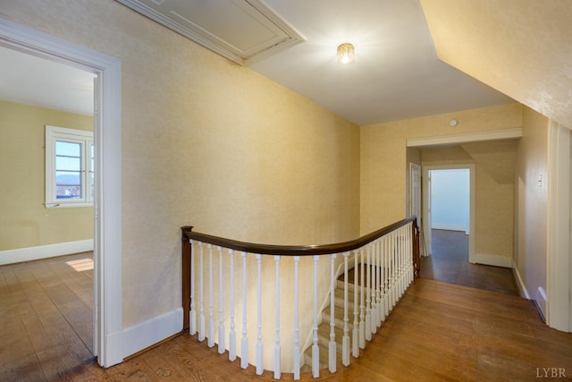 113 Oakwood Pl, Lynchburg, VA 24503 - hallway featuring attic access, an upstairs landing, and wood finished floors