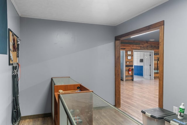 273 Riverbend Rd, Altavista, VA 24517 - hall with wood finished floors, baseboards, and ornamental molding