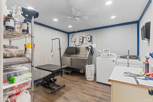 273 Riverbend Rd, Altavista, VA 24517 - interior space with wood finished floors, laundry area, recessed lighting, ceiling fan, and independent washer and dryer
