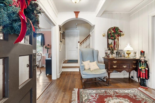 1670 Church St, Appomattox, VA 24522 - entrance foyer with crown molding and dark hardwood / wood-style floors