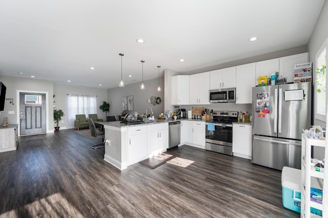 38 Emanuel Ct, Lynchburg, VA 24502 - kitchen with stainless steel appliances, open floor plan, a peninsula, recessed lighting, and white cabinetry