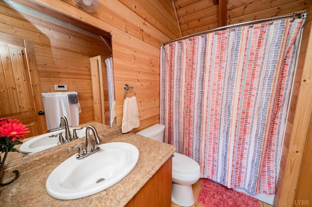 2766 Camden Rd, Big Island, VA 24526 - bathroom featuring vanity, wooden walls, and toilet