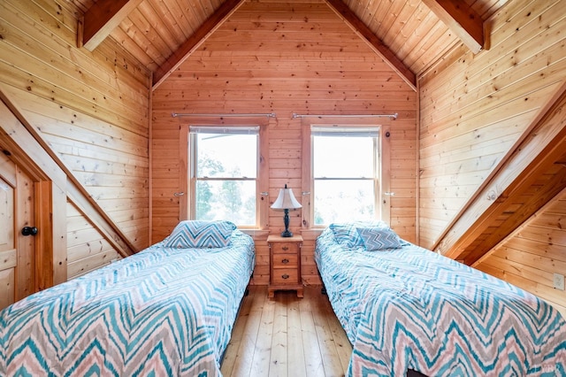 2766 Camden Rd, Big Island, VA 24526 - bedroom with vaulted ceiling with beams, wooden ceiling, and wooden walls