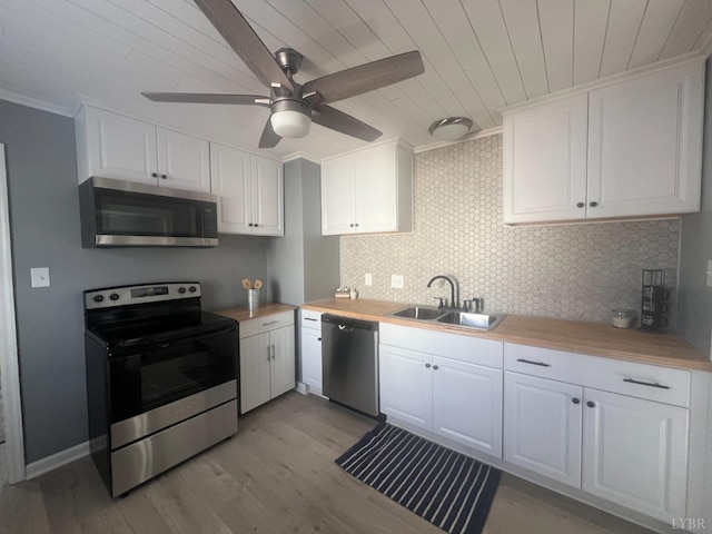 1103 Brandon Rd, Lynchburg, VA 24502 - kitchen featuring white cabinetry, light countertops, decorative backsplash, a sink, and appliances with stainless steel finishes