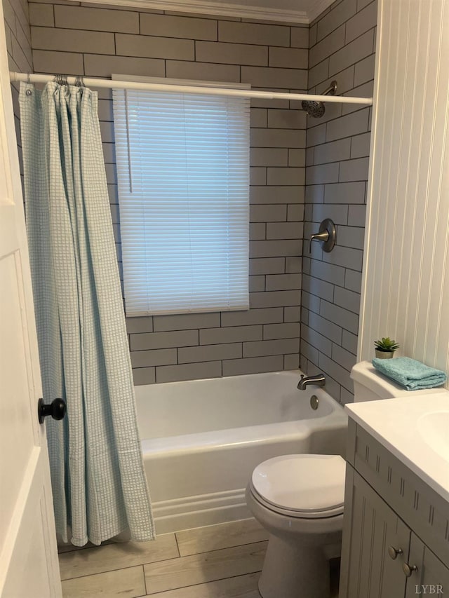 1103 Brandon Rd, Lynchburg, VA 24502 - bathroom with wood finish floors, toilet, vanity, and shower / bath combo