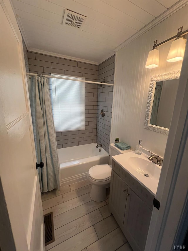 1103 Brandon Rd, Lynchburg, VA 24502 - full bath featuring visible vents, vanity, ornamental molding, and wood finish floors