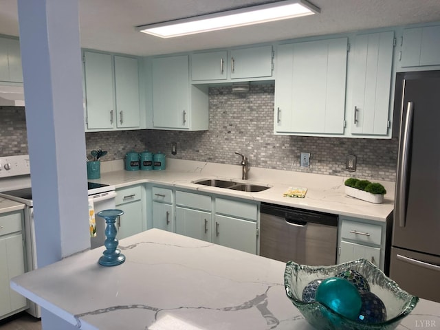 34 Cape Point Ct, Lynchburg, VA 24502 - kitchen with freestanding refrigerator, backsplash, a sink, and dishwasher