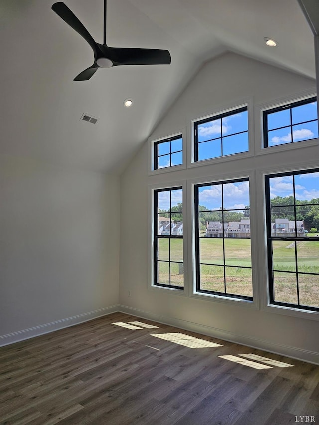 18 Grandset Dr, Forest, VA 24551 - additional living space featuring dark wood-style floors, baseboards, a ceiling fan, recessed lighting, and high vaulted ceiling