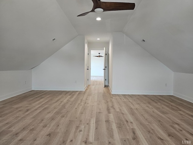 18 Grandset Dr, Forest, VA 24551 - additional living space featuring ceiling fan, vaulted ceiling, light wood-type flooring, and baseboards
