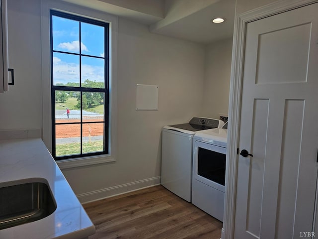 18 Grandset Dr, Forest, VA 24551 - laundry area with washer and clothes dryer, wood finished floors, recessed lighting, and baseboards