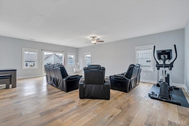 1270 Hupps Hill Ln, Forest, VA 24551 - living room featuring light wood finished floors, ceiling fan, and baseboards