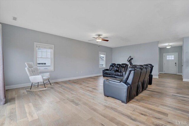 1270 Hupps Hill Ln, Forest, VA 24551 - living room featuring light wood finished floors, a ceiling fan, and baseboards