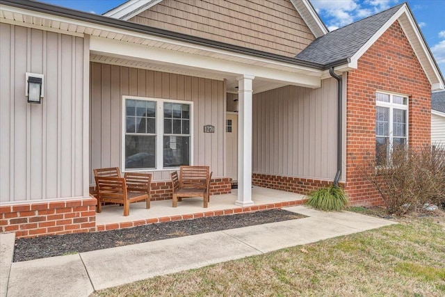 1270 Hupps Hill Ln, Forest, VA 24551 - entrance to property featuring covered porch, brick siding, and board and batten siding