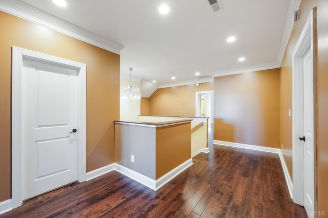 1060 Governors Ln, Forest, VA 24551 - empty room featuring ornamental molding, baseboards, dark wood-type flooring, recessed lighting, and a chandelier