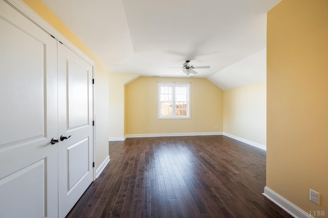 1060 Governors Ln, Forest, VA 24551 - bonus room featuring a ceiling fan, dark wood finished floors, vaulted ceiling, and baseboards