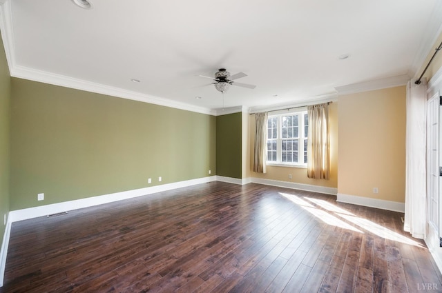 1060 Governors Ln, Forest, VA 24551 - spare room featuring ceiling fan, dark wood-style flooring, baseboards, and crown molding