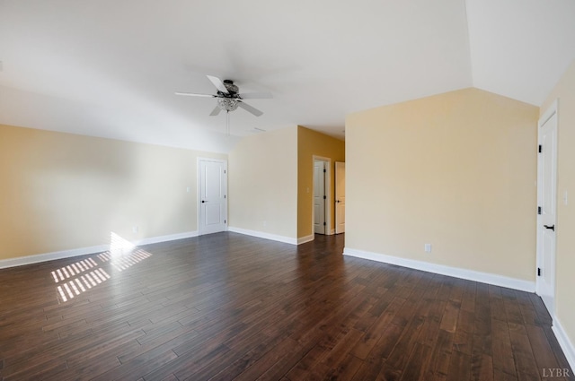 1060 Governors Ln, Forest, VA 24551 - unfurnished living room featuring ceiling fan, dark wood finished floors, lofted ceiling, and baseboards