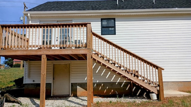 192 Main St, Madison Heights, VA 24572 - rear view of property with a deck, a shingled roof, and stairs