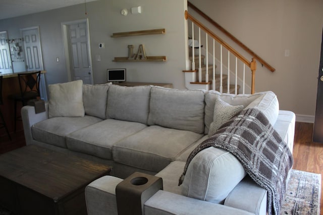 224 Duncraig Dr, Lynchburg, VA 24502 - living room featuring wood finished floors, baseboards, and stairway
