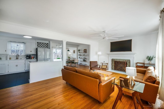 3756 Woodside Ave, Lynchburg, VA 24503 - living room featuring ceiling fan, a fireplace, and dark wood finished floors