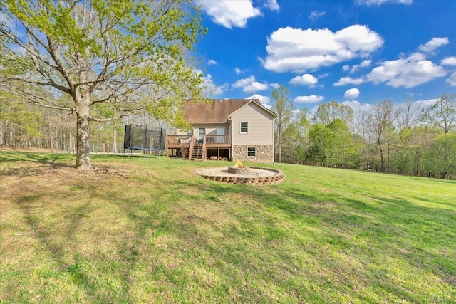 268 Leftwich Rd, Madison Heights, VA 24572 - view of green lawn with a trampoline and a deck