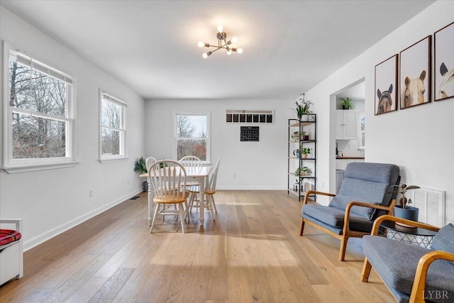 268 Leftwich Rd, Madison Heights, VA 24572 - dining area featuring light wood-type flooring, a chandelier, and baseboards