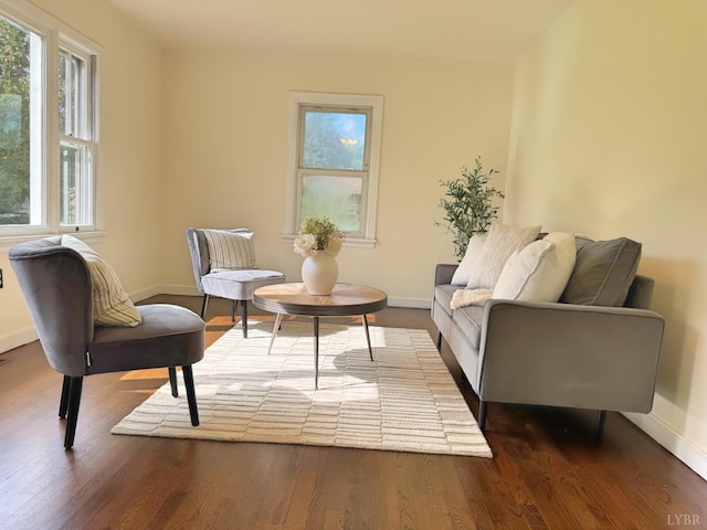 sitting room featuring baseboards and dark wood finished floors