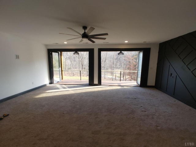 8915 Charlemont Rd, Goode, VA 24556 - empty room with carpet, a ceiling fan, baseboards, and recessed lighting
