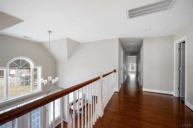 4802 Old Boonsboro Rd, Lynchburg, VA 24503 - hallway featuring attic access, wood finished floors, a chandelier, baseboards, and recessed lighting
