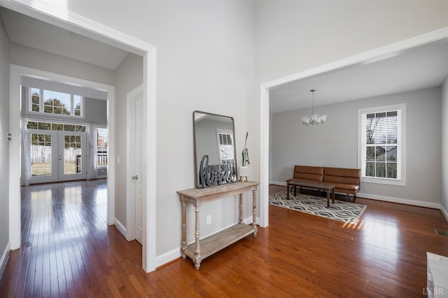 4802 Old Boonsboro Rd, Lynchburg, VA 24503 - hallway featuring french doors, wood-type flooring, and baseboards