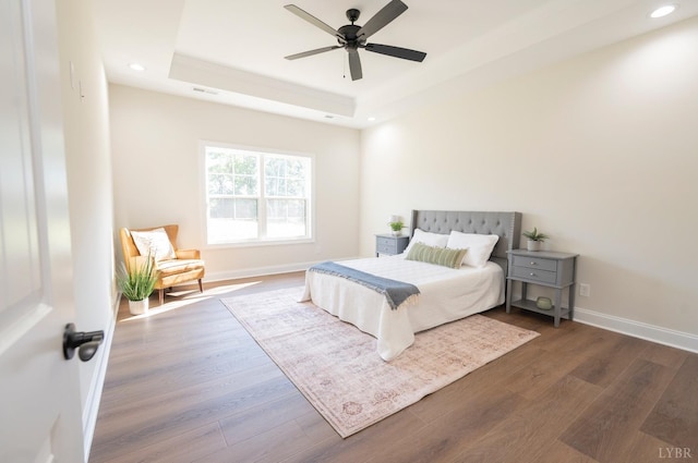 3 Live Oak Dr, Forest, VA 24551 - bedroom featuring a raised ceiling, wood finished floors, recessed lighting, baseboards, and ceiling fan
